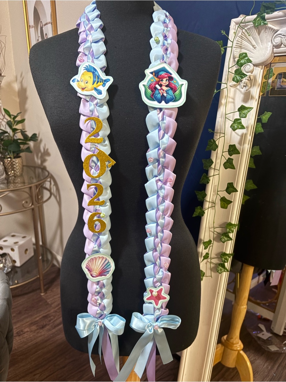 Personalized Pastel Mermaid Ribbon Lei - Lilac & Light Blue